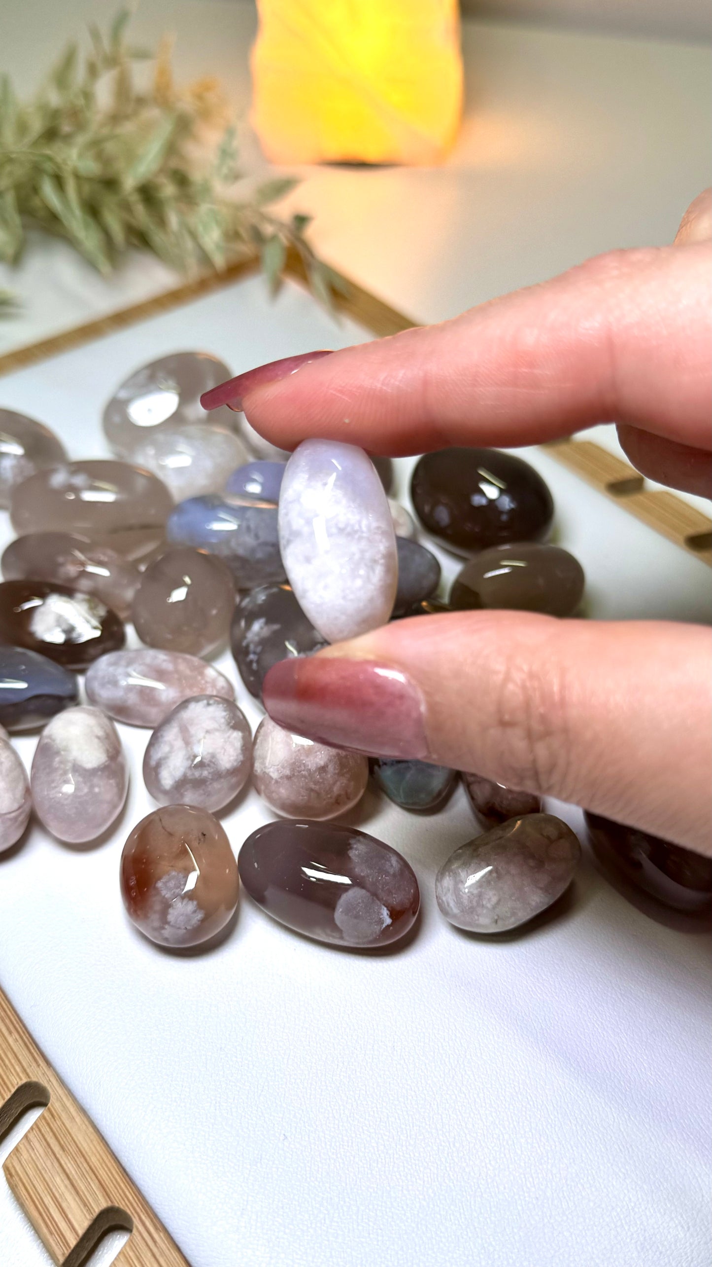 Black & Pink Flower agate tumbles