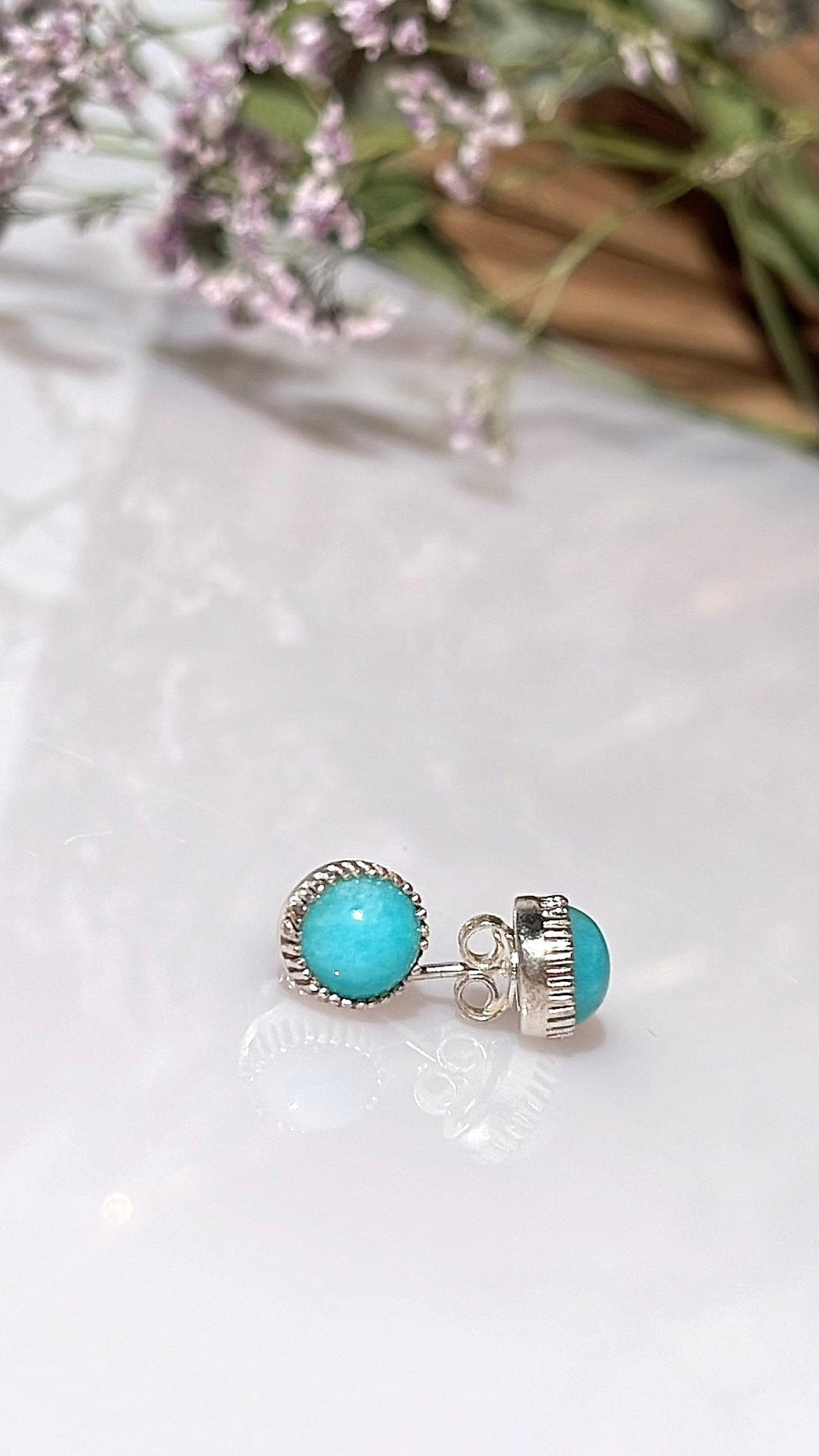 Amazonite stud earrings .925 silver - style1 - The Crystal Therapy