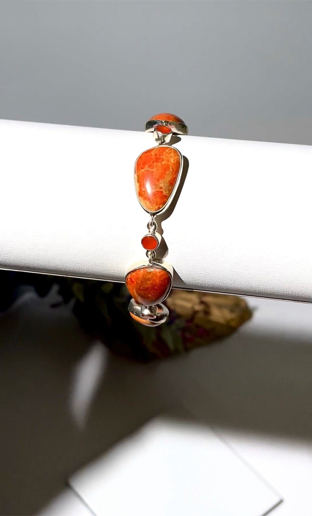 Carnelian with Red Coral bracelet .925 silver - The Crystal Therapy