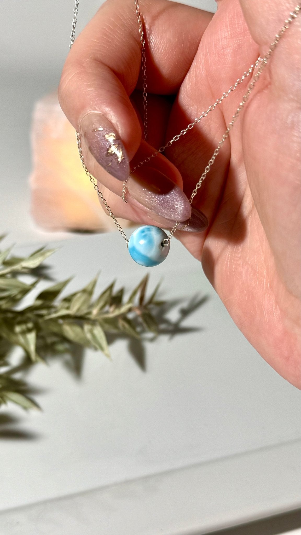 Larimar pendant with silver chain (code J) - The Crystal Therapy